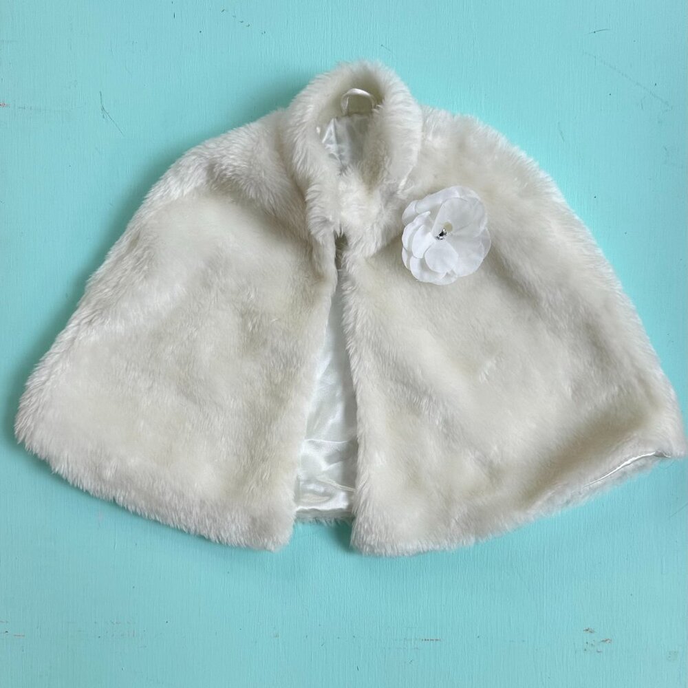 Toby Girls White Faux Fur Shrug Cape Satin Lined Holiday 4 6